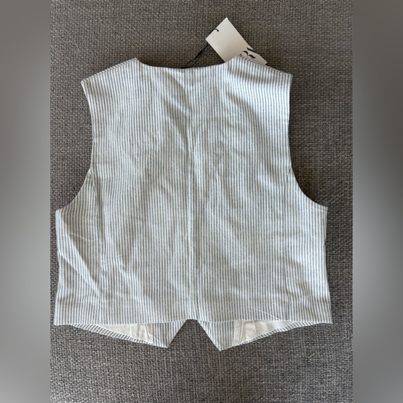 Zara Striped Waistcoat Vest Large  Cotton Buttoned brand new - Picture 9 of 9